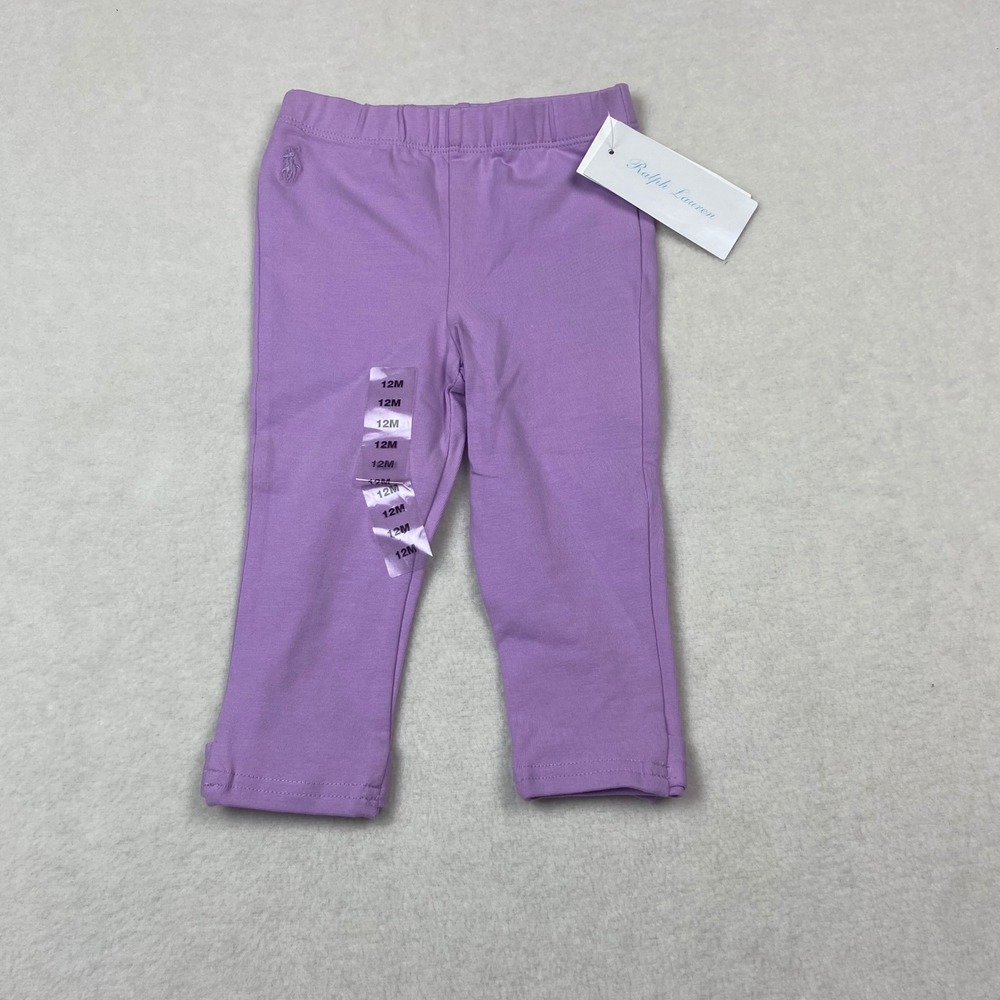 Ralph Lauren Baby Girls Lavender Bow Leggings Size 12M‎ NWT Soft Cotton Pants